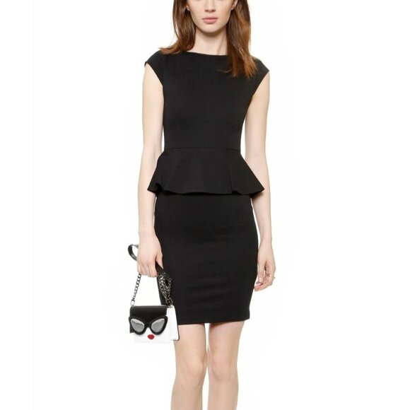 Alice + Olivia Size 4 Black Victoria Sleeveless Peplum Bateau Neck Mini Dress - Picture 1 of 6